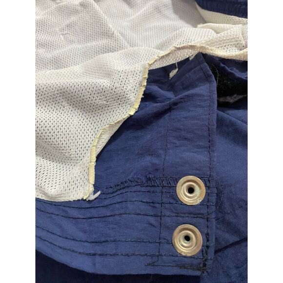 Vintage Uzzi Lifeguard Gear Shorts Size S Navy Blue Made in USA Button Fly Logo - Picture 5 of 6